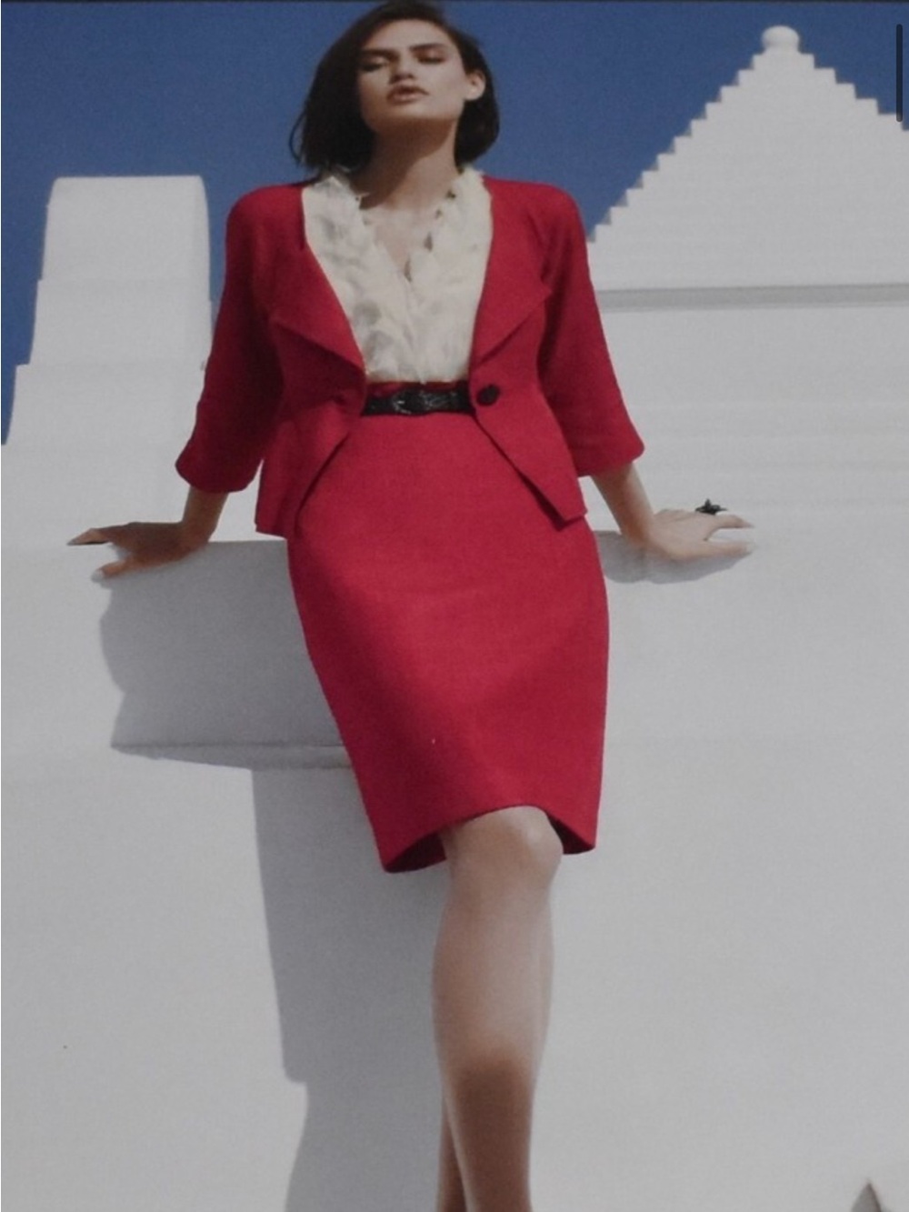 Kay Unger 2012 Magenta and cream suit dress. Size 6, never worn. 100% silk shell